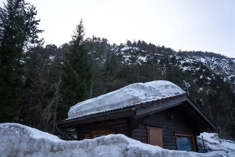 Cottage with snow 스톡 사진