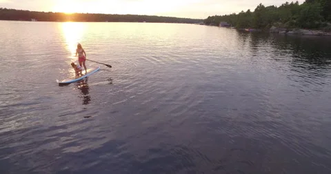 Cottage SUP at sunset Vídeo Stock 68894043