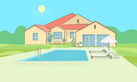 Cottage with a swimming pool Stock Illustration