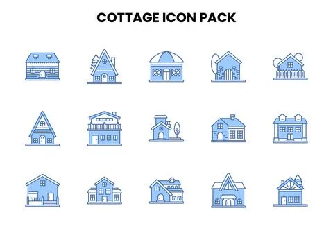 Cottage Two Colour Design Icons Pack Ilustración de archivo