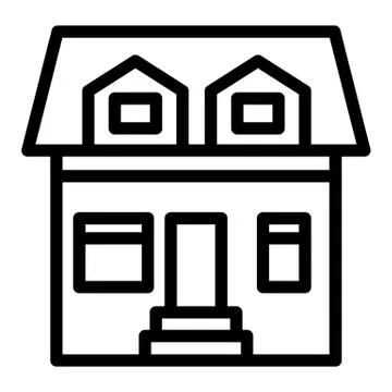 Cottage with two mansard windows line icon. House with attic vector illustration Stock Illustration