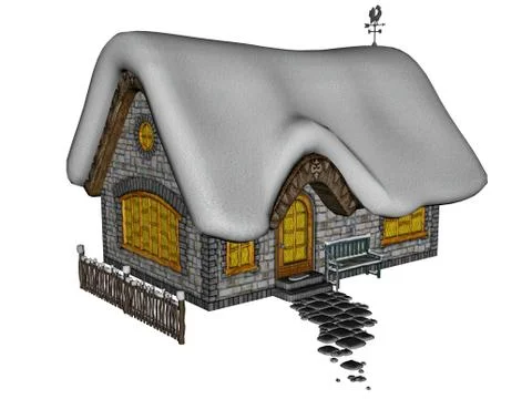 Cottage in winter - 3D render Stock Illustration