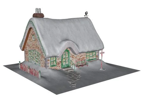 Cottage in winter - 3D render Stock Illustration