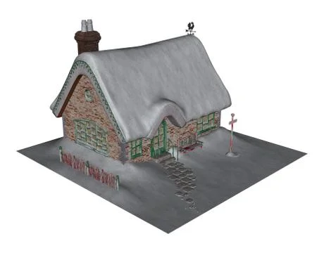 Cottage in winter - 3D render Stock Illustration