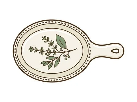 Cottagecore Ceramic Spoon Rest Herb Motif Stock Illustration