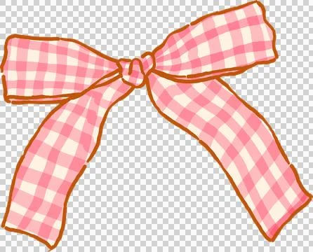 Cottagecore Pink Gingham Ribbon Bow Whimsical Hand Drawn. Stock Illustration