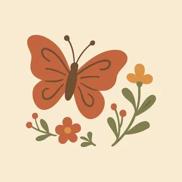 Cottagecore Theme Style Buterrfly Vector Template Stock Illustration