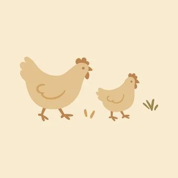 Cottagecore Theme Style Chicken Hen Vector Template Stock Illustration