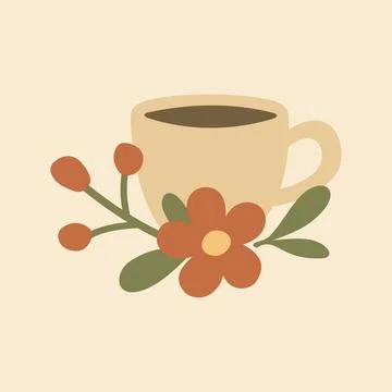 Cottagecore Theme Style Cup of Coffee Vector Template Stock Illustration