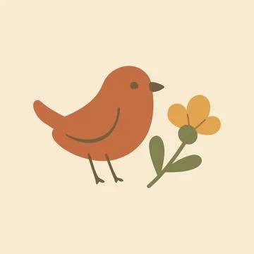 Cottagecore Theme Style Cute Bird Vector Template 库存插图