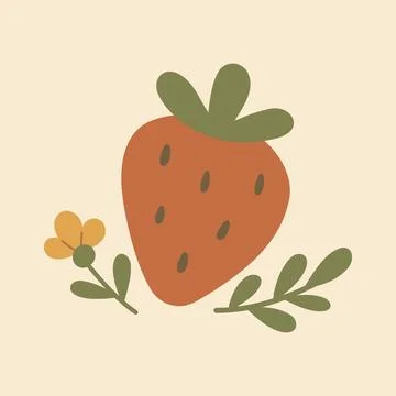 Cottagecore Theme Style Strawberry Vector Template Stock Illustration
