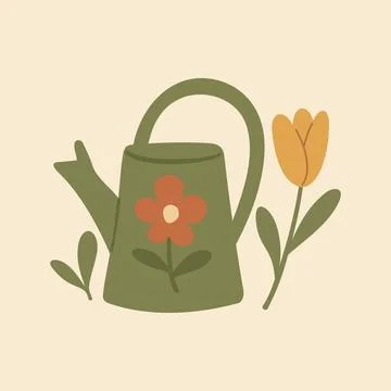 Cottagecore Theme Style Watering Can Vector Template Stock Illustration
