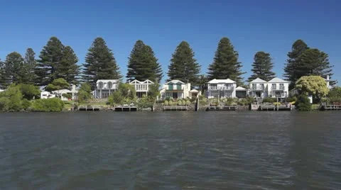 Cottages on lake Stock Footage 10795711