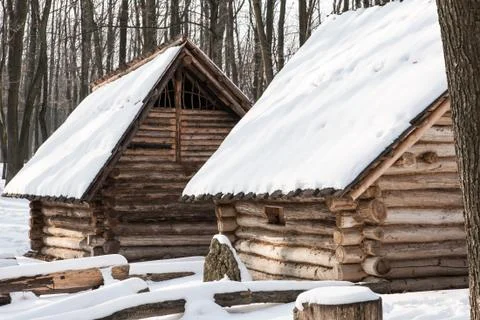 Cottages in the snow Stock Photos