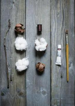 Cotton box, do it yourself, top view details of DIY project Stock Photos