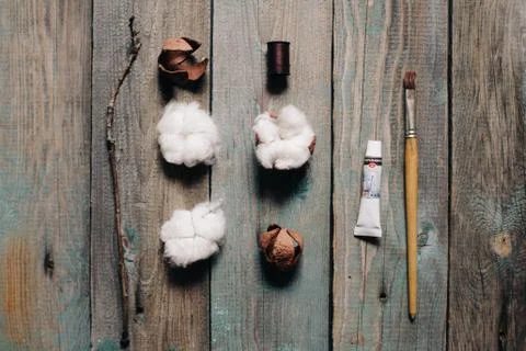 Cotton box, do it yourself, top view details of DIY project Stock Photos