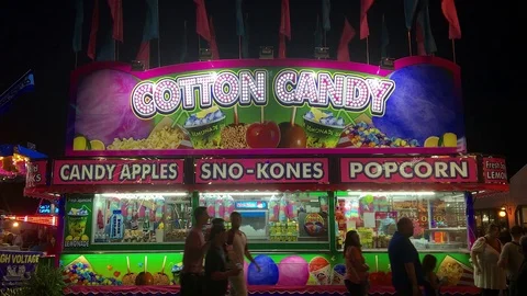 Cotton Candy and Sweets Concession Stand at Summer Fair Stock Footage 79793843