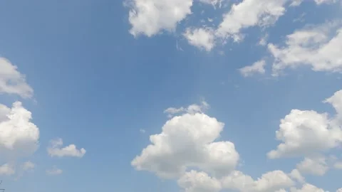Cotton candy cumulus cloudscape on beautiful sunny clear blue sky Stock Footage 148187999