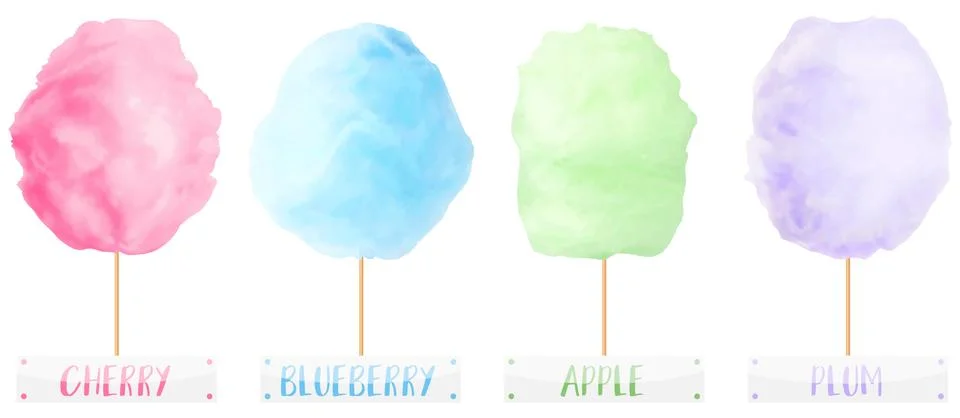 Cotton candy in different flavors vector set Stock Illustration