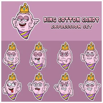 Cotton Candy Expression set. Mascot cartoon character for flavor, strain, l.. Stock Illustration