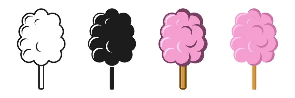 Cotton candy icon set collection in flat style. Sugar dessert vector illust.. Stock Illustration