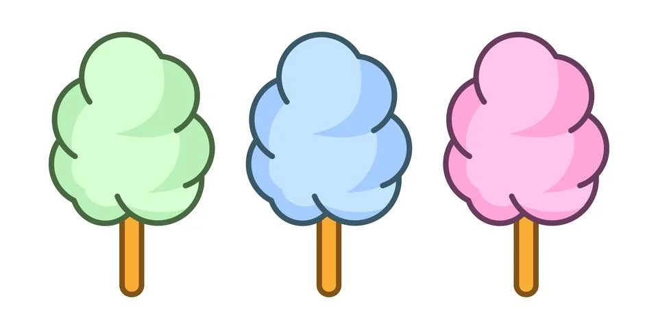 Cotton candy icon set collection in flat style. Sugar dessert vector illust.. Stock Illustration