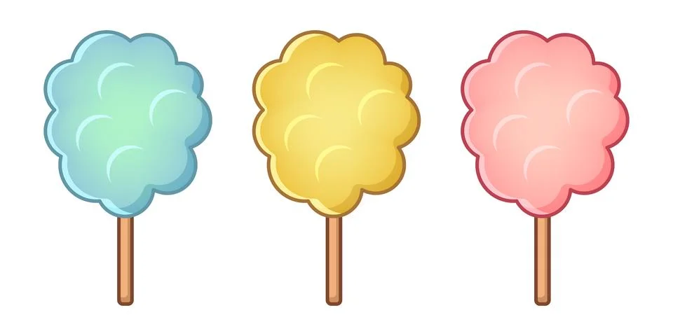 Cotton candy icon set collection in flat style. Sugar dessert vector illust.. Stock Illustration