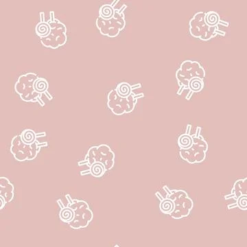Cotton candy line vector seamless pattern black Stock Illustration