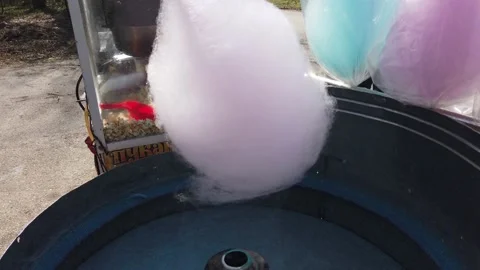 COTTON-CANDY MACHINE MAKING COTTON CANDY ON A SUNNY DAY. Stock Footage 149428921