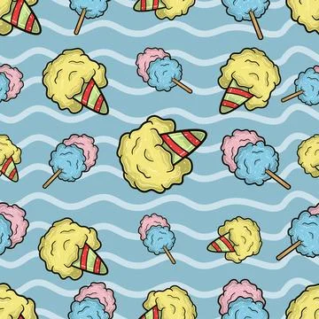 Cotton Candy Seamless Pattern in Cartoon Style. Perfect For Background, Bac.. 스톡 일러스트