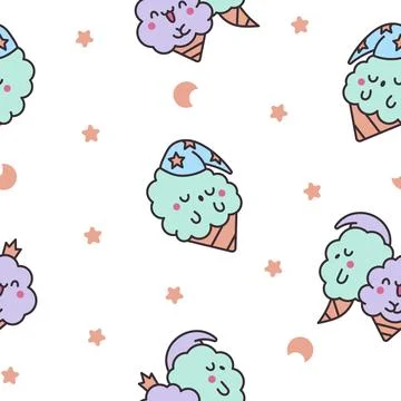 Cotton candy with a smile. Seamless pattern. Stock Illustration