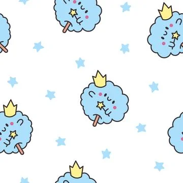 Cotton candy with a smile. Seamless pattern. Stock Illustration