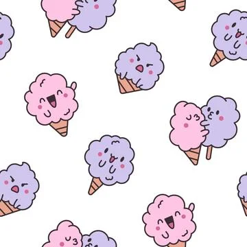 Cotton candy with a smile. Seamless pattern. Stock Illustration