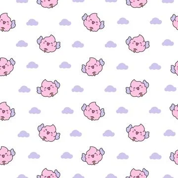 Cotton candy with a smile. Seamless pattern. Stock Illustration