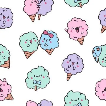 Cotton candy with a smile. Seamless pattern. Stock Illustration