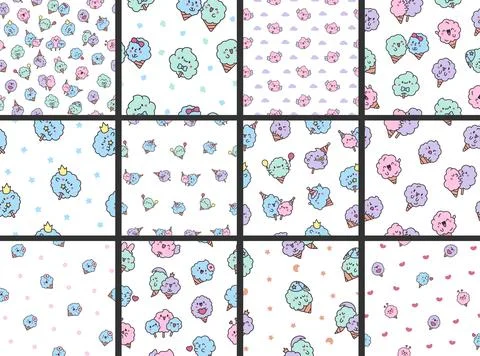 Cotton candy with a smile. Seamless pattern. Stock Illustration