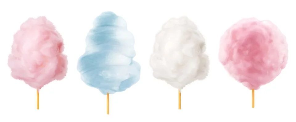 Cotton candy. Sugar clouds 3d vector icon set Stock Illustration