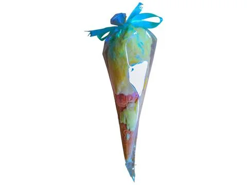 Cotton candy in transparent plastic on a white background 库存照片
