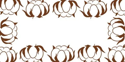 Cotton flower border frame with organic plant blossom. Minimalist line art Stock Illustration