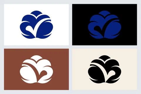 Cotton Flower Check Mark Logo Icon Set Stock Illustration