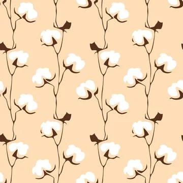 Cotton Flower Seamless Pattern. Abstract white floral shape in doodle style Stock Illustration