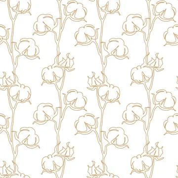 Cotton Flower Seamless Pattern in one continuous line drawing. Blossom ball in Stock Illustration