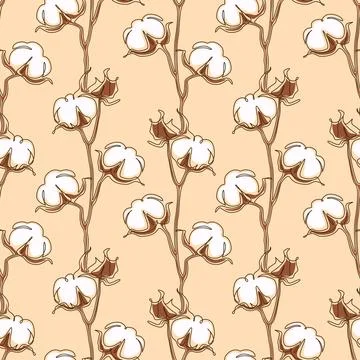 Cotton Flower Seamless Pattern in one continuous line drawing. White Blossom Stock Illustration