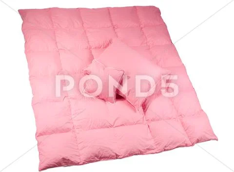 Cotton fluffy two pillows lying on big duvet Stock Photos