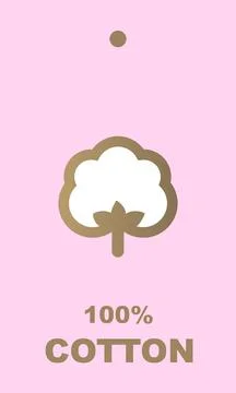 Cotton label - design element, 100%, sticker, tag, pink background Stock Illustration
