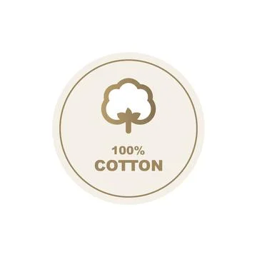 Cotton label - round design element, 100%, sticker, tag, beige background Stock Illustration