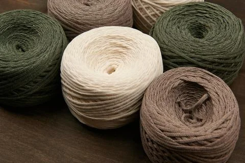 Cotton multicolored threads for macrame, hobby Stock Photos