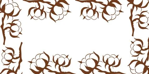 Cotton plant border with fluffy flower branch. Organic nature wreath frame in Stock Illustration