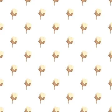 Cotton plant repeating pattern on white background Illustrazione stock