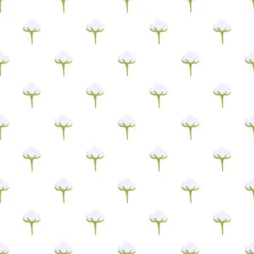 Cotton plant repeating seamless pattern on white background Stock Illustration